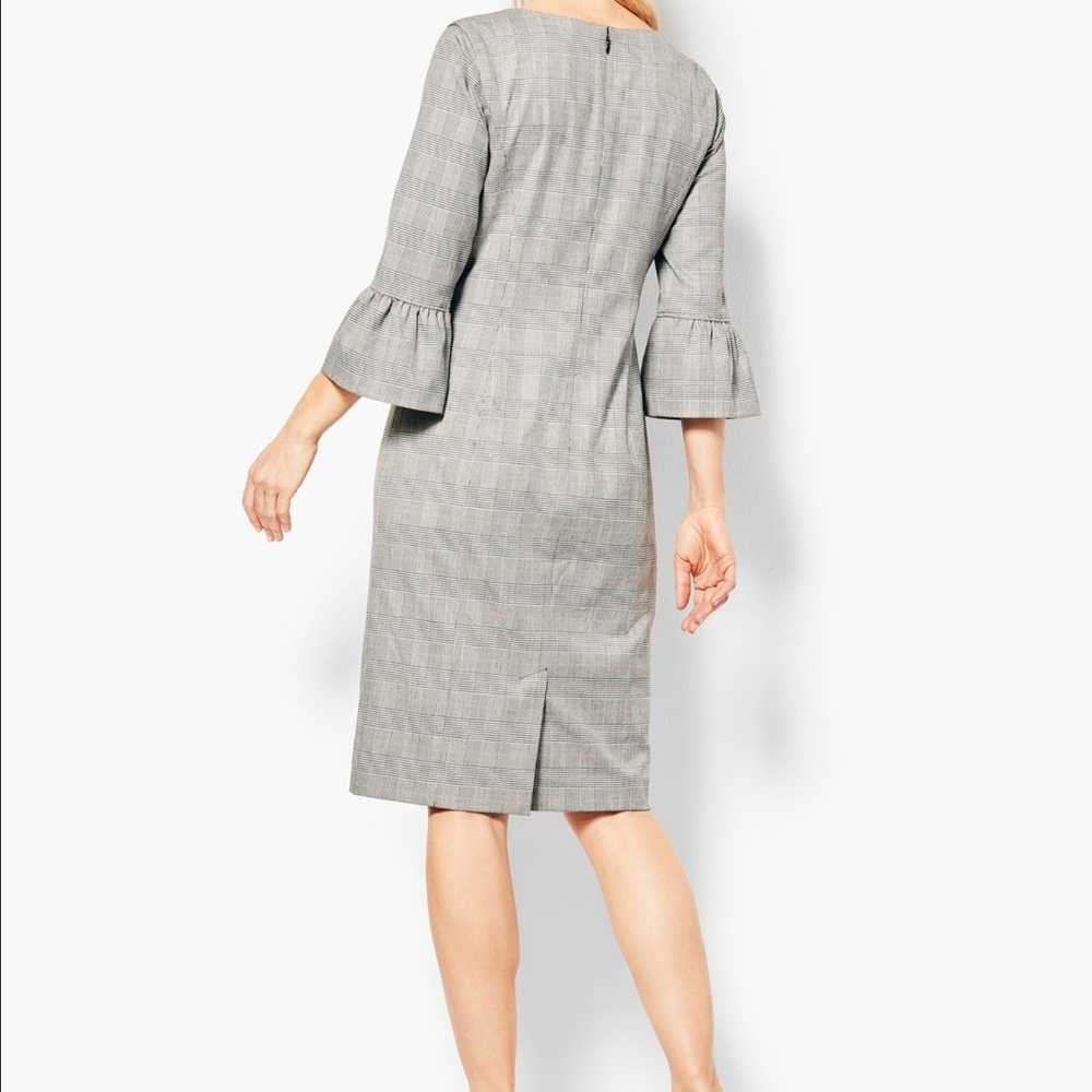TALBOTS Houndstooth Bell Sleeves       Glen Plaid Sheath Dress Women's 16 Lined - Picture 2 of 7
